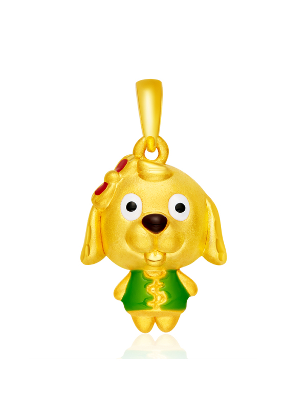 金万年珠宝 3d硬足金999 萌旺旺系列 可爱狗贝贝生肖吊坠 黄金吊坠