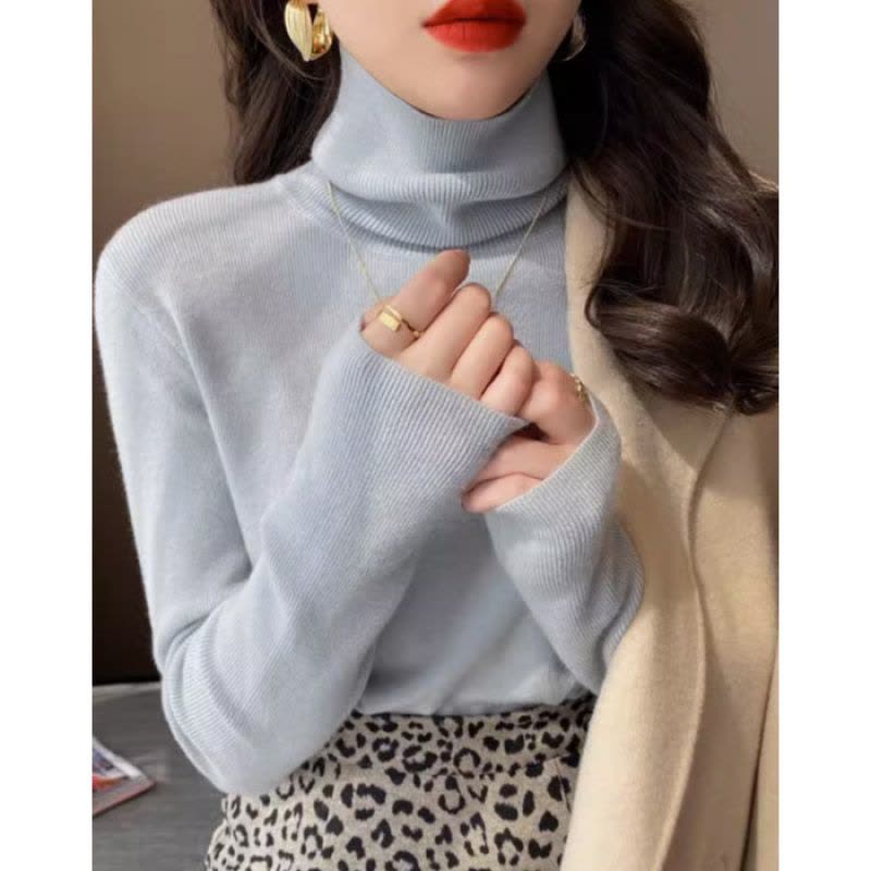 秋装新款女克莱因蓝堆堆领针织衫打底衫高领毛衣紧身修身内搭上衣图片