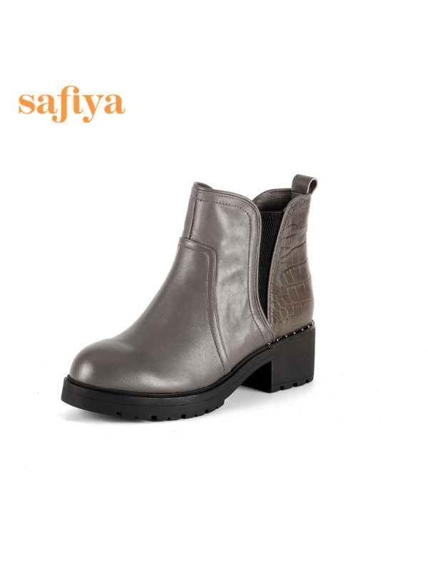 ST&SAT/星期六旗下牛皮圆头中跟拉链车缝线深口女鞋SF54117312