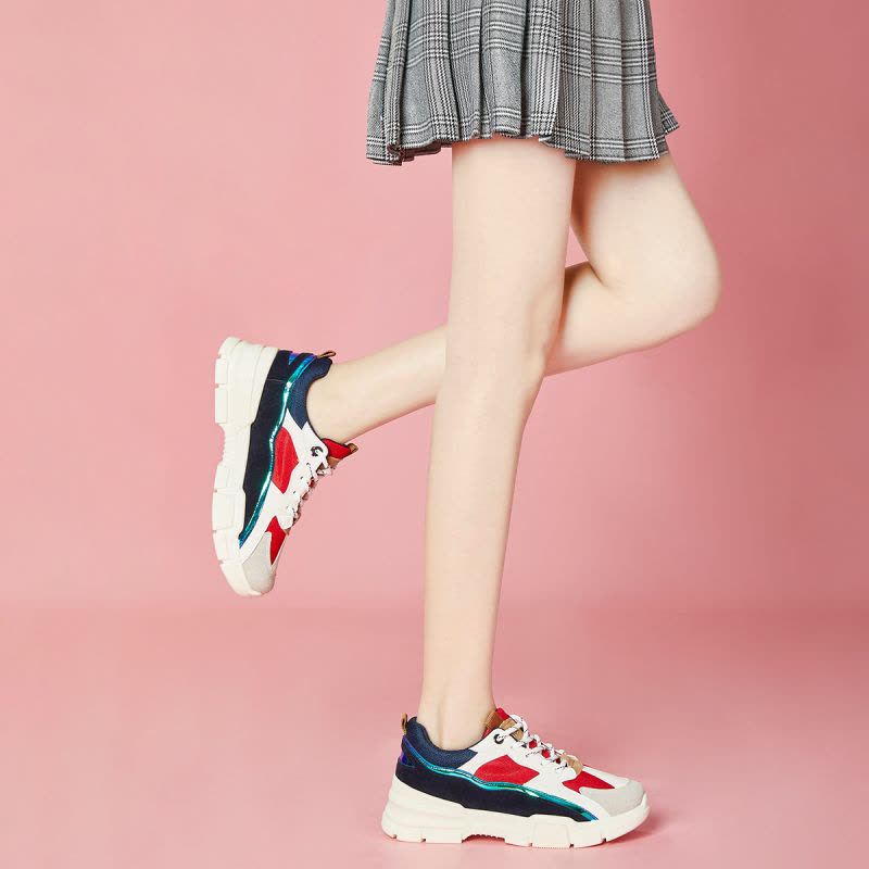 图思龙拼色时尚休闲运动鞋老爹鞋百搭女鞋子图片