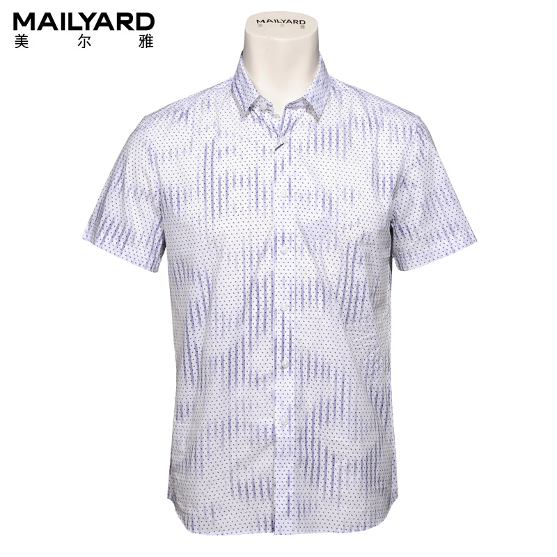 美尔雅(MAILYARD)男装衬衫短袖商务休闲纯棉花纹衬衫男士男式衬衣男 080