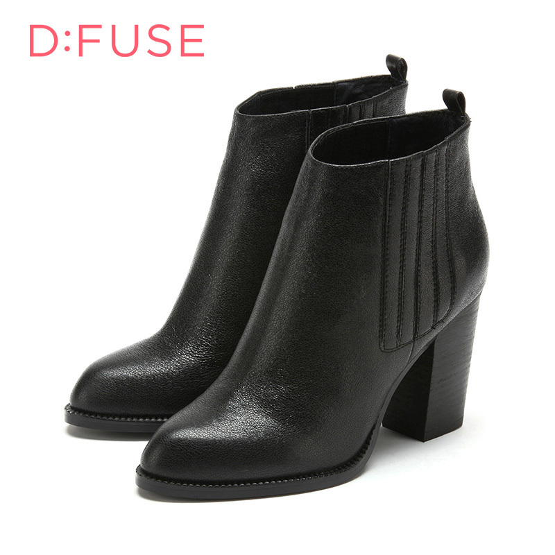D：Fuse/迪芙斯短靴冬季新款牛皮尖头超高粗跟女鞋DF54115033_VHt15