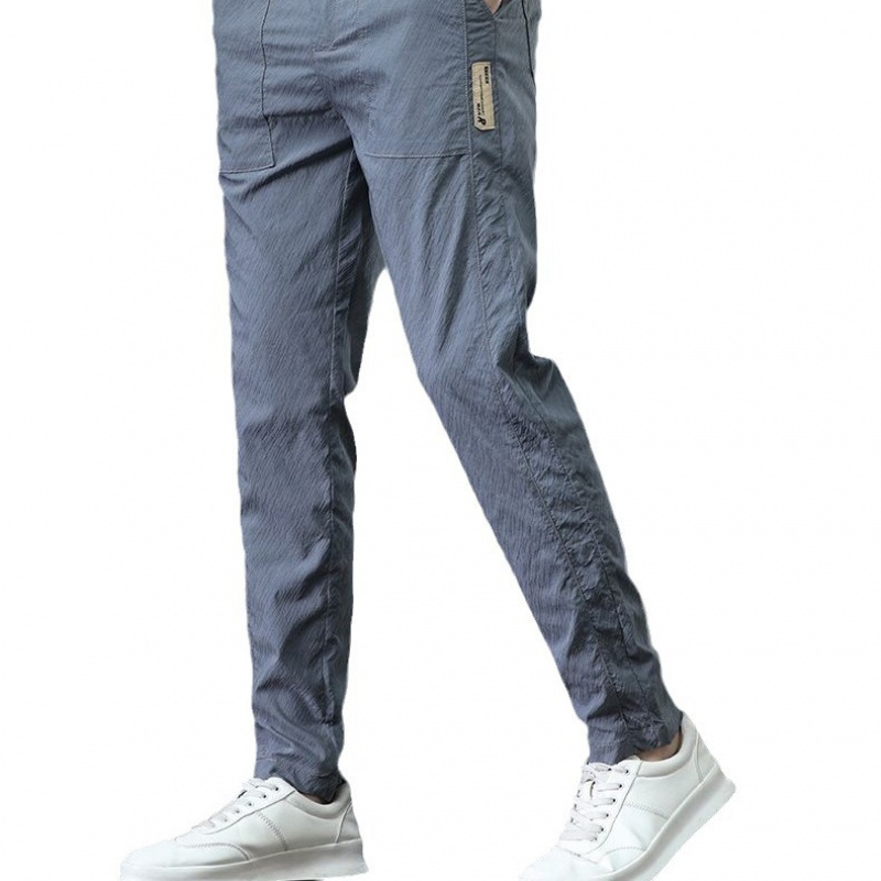 冰丝休闲裤男士夏季薄款韩版修身拼接时尚潮宽松直筒长裤