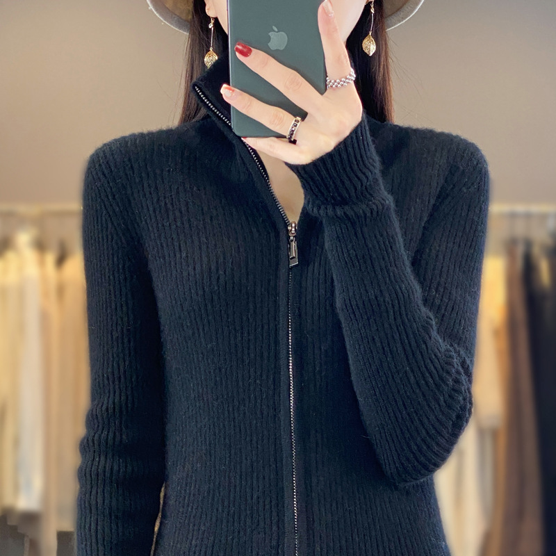 秋冬毛衣外套女韩版时尚加厚宽松外搭洋气拉链针织开衫上衣