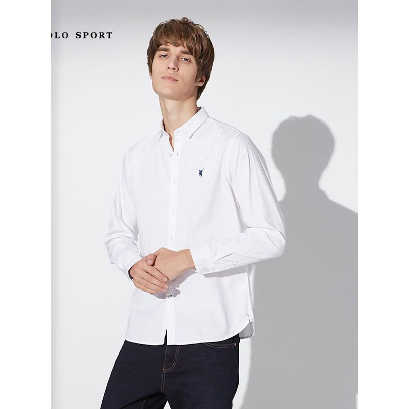 polo sport 长袖衬衫男男士免烫韩版修身商务长袖衬衣青年休闲秋季新品 白色图片