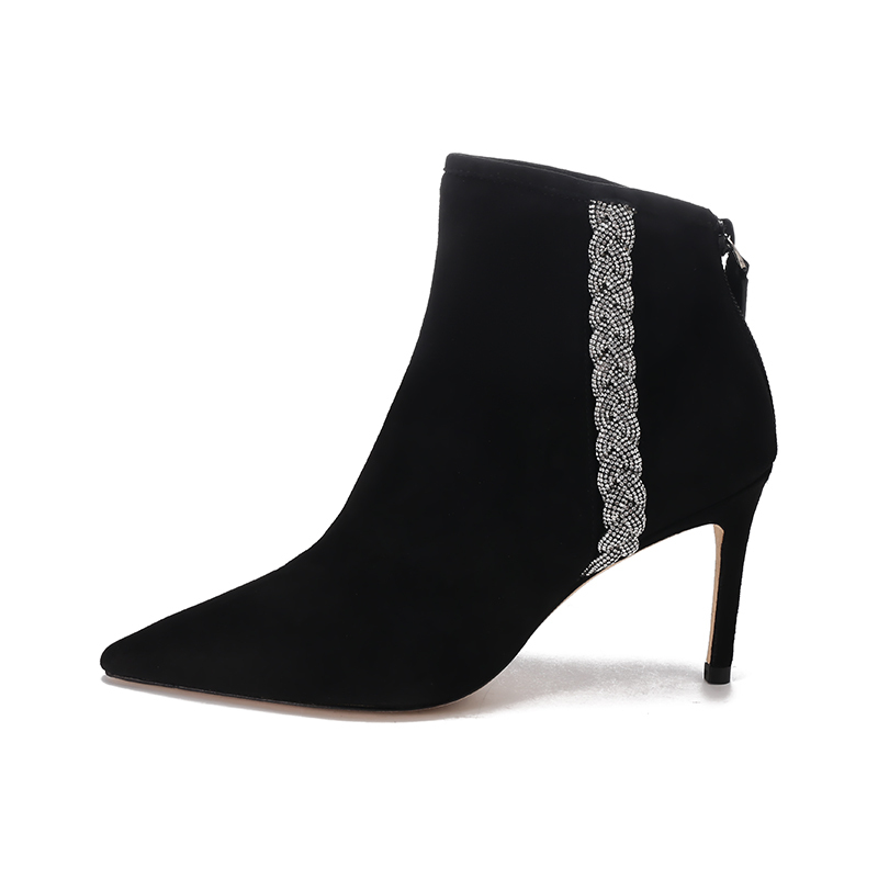 STUART WEITZMAN 女士绒面革/织物尖头高跟鞋靴子短靴ADDISON 85 BOOTIE