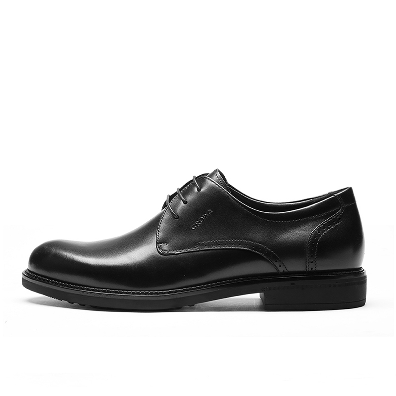 crown头层牛皮圆头男婚鞋系带商务正装鞋德比鞋男英伦男鞋男士皮鞋