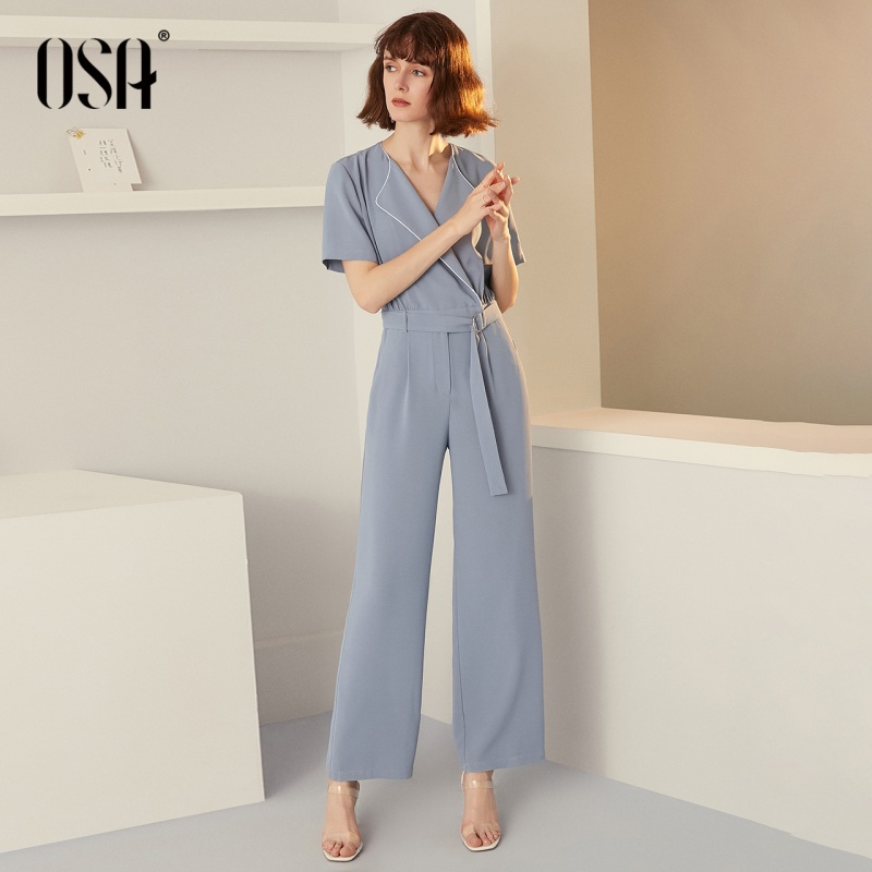 OSA欧莎气质连体裤女夏2019时尚女装高腰修身红连衣裤百搭显瘦