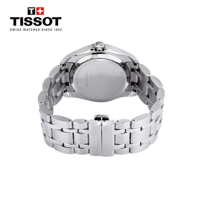 天梭(TISSOT)瑞士手表 库图系列简约黑盘钢带男士石英表T035.446.11.051.00