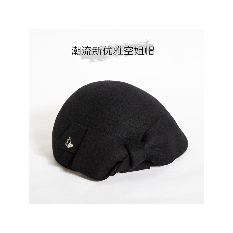 瑞苏薇(RASUV) 女款雅致经典蝶结羊毛贝雷帽百搭女式帽子 RS4223