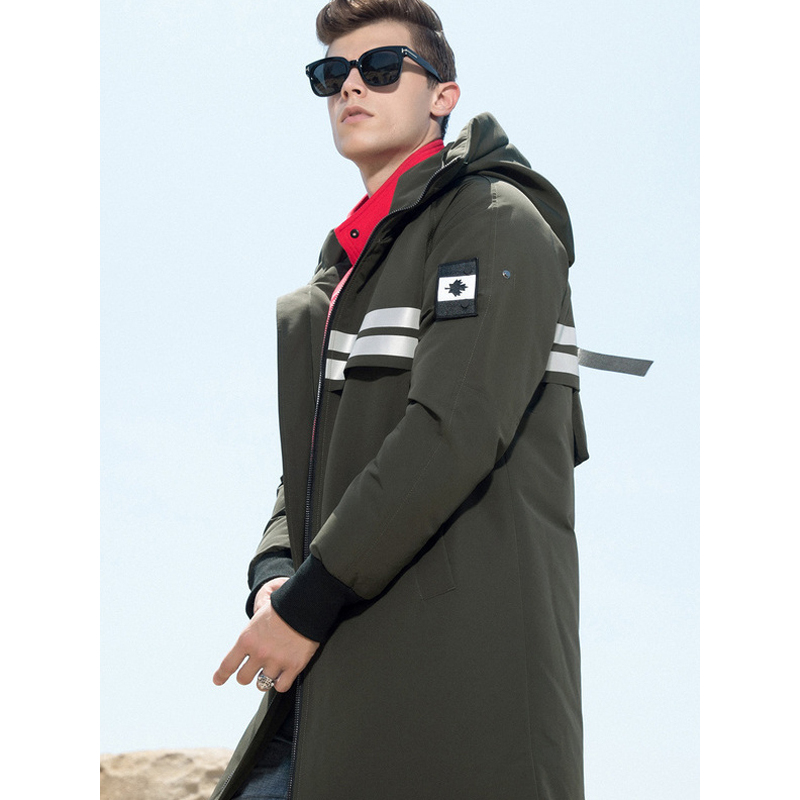 传奇保罗羽绒服男冬季男士中长款连帽拼接时尚休闲外套y18d067