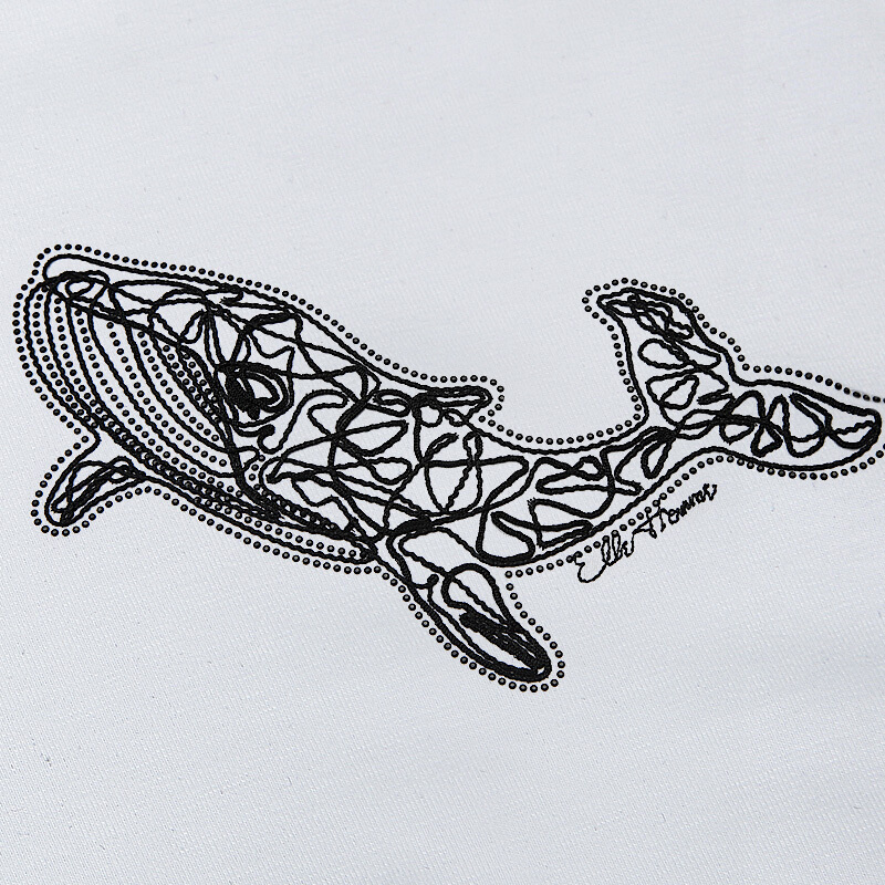 ellehomme男短袖t恤潮流夏季新款纯白t恤男鲸鱼刺绣烫钻圆领t恤