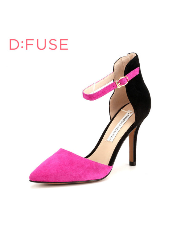 ST&SAT/星期六旗下羊皮尖头超高套脚拼接撞色中空单鞋女DF61113135