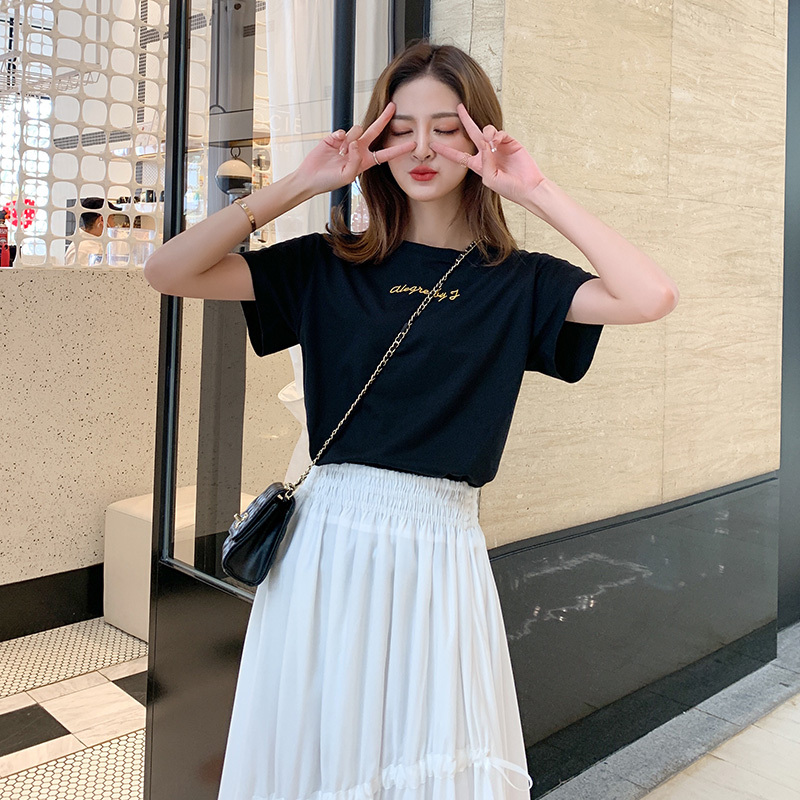 No1dara短袖T恤女2019新款夏ins潮超火宽松韩版百搭显瘦chic港味上衣纯色