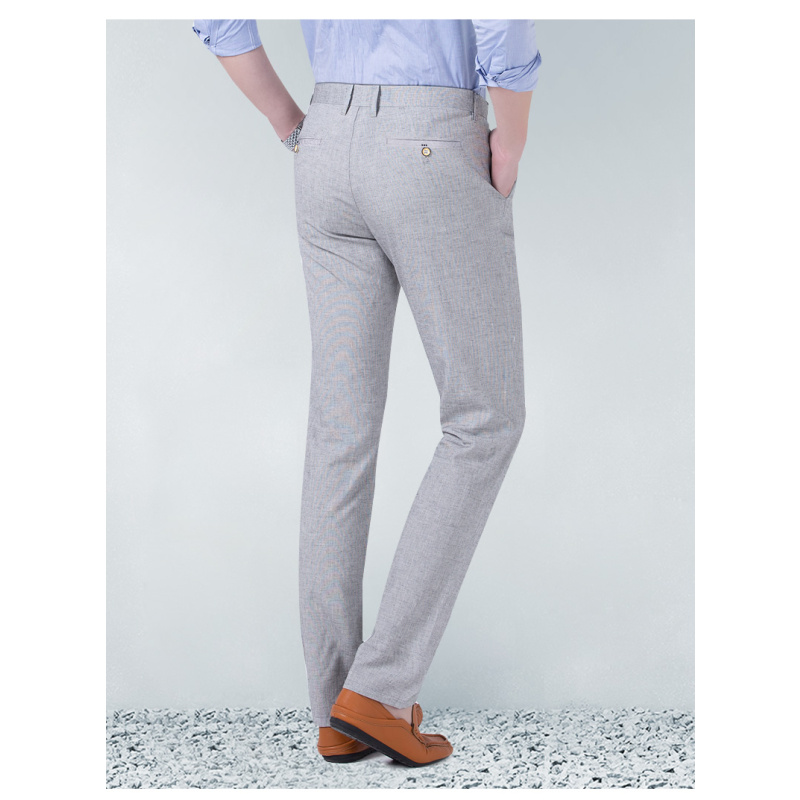 雅鹿男装新品亚麻面料吸汗透气中腰直筒男士休闲裤长裤ylwjbl8801