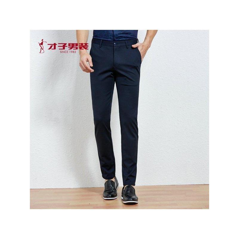 才子男装tries针织休闲裤男夏季修身直筒裤子商务上班弹力男士休闲