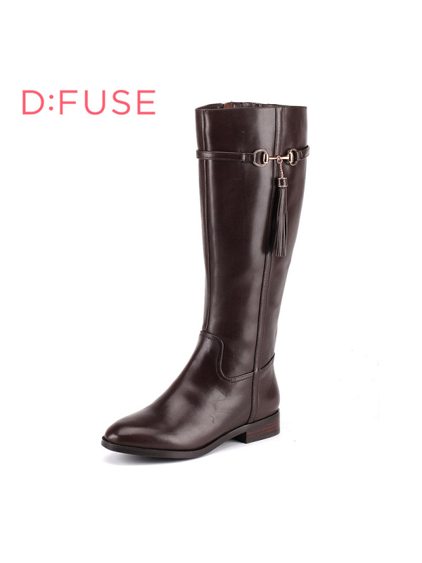 D：Fuse/迪芙斯冬季新款牛皮流苏金属低跟长靴女鞋DF54116036_vYq07
