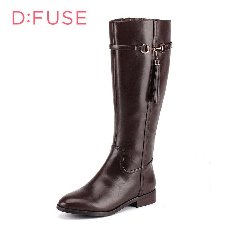 D：Fuse/迪芙斯冬季新款牛皮流苏金属低跟长靴女鞋DF54116036_vYq07图片