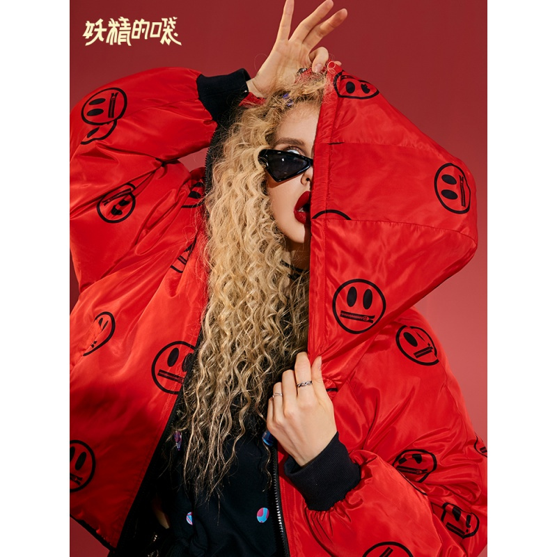 妖精的口袋Y冬季加厚鸭绒羽绒服女冬装短款连帽时尚外套R_1