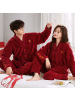 情侣睡衣女秋冬喜庆加绒加厚开衫法兰绒男士家居服新婚本命年红色