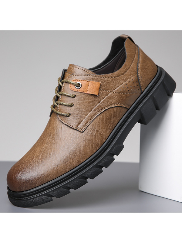 男式休闲皮鞋2023秋季新款时尚板鞋潮流男士单鞋复古工装鞋子