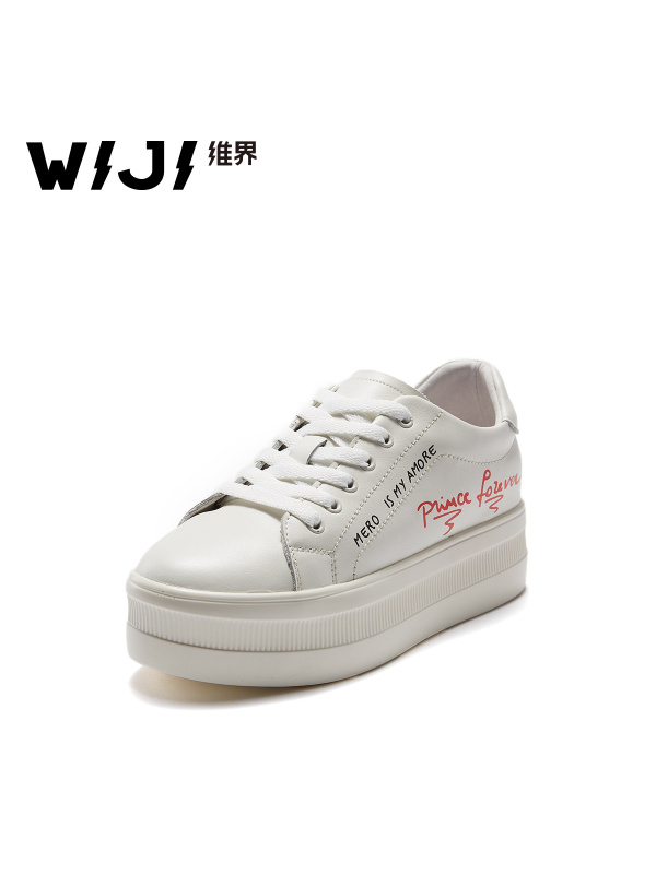 WIJI女鞋子春秋韩版新款潮流厚底真皮时尚单鞋系带深口休闲板鞋潮