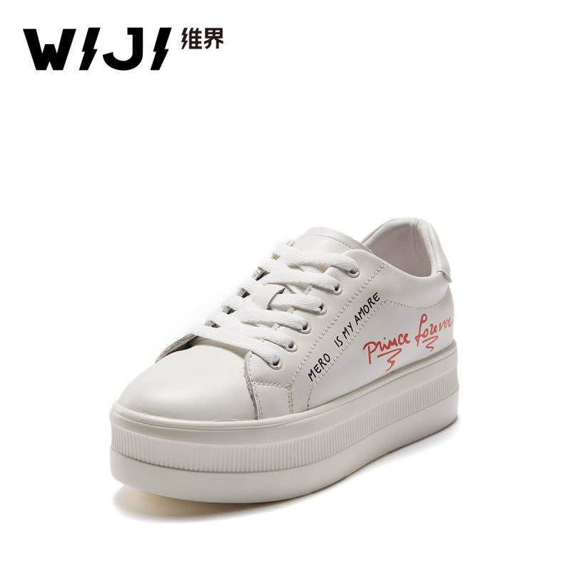 WIJI女鞋子春秋韩版新款潮流厚底真皮时尚单鞋系带深口休闲板鞋潮图片