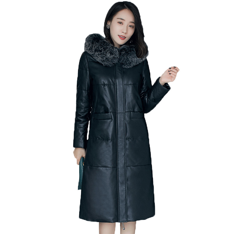 憨厚皇后 2018春季新款海宁真皮皮衣女狐狸毛领长款羽绒服外套71