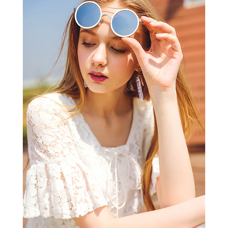 Lagogo2018夏秋季新款时尚裙子中长款仙女蕾丝花边短袖白色连衣裙女_1 155/S/36 本白