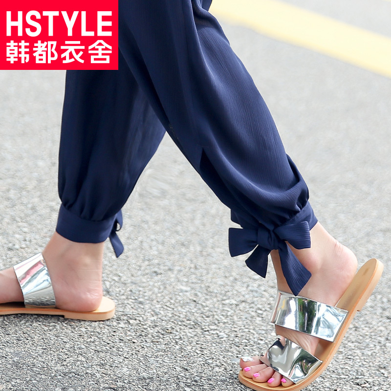 预售韩都衣舍2018夏装新款女韩版宽松显瘦纯色灯笼休闲裤GS8572緈