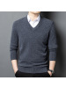 加厚纯羊毛420克鸡心领V领羊毛衫男冬季新款保暖打底男士毛衣