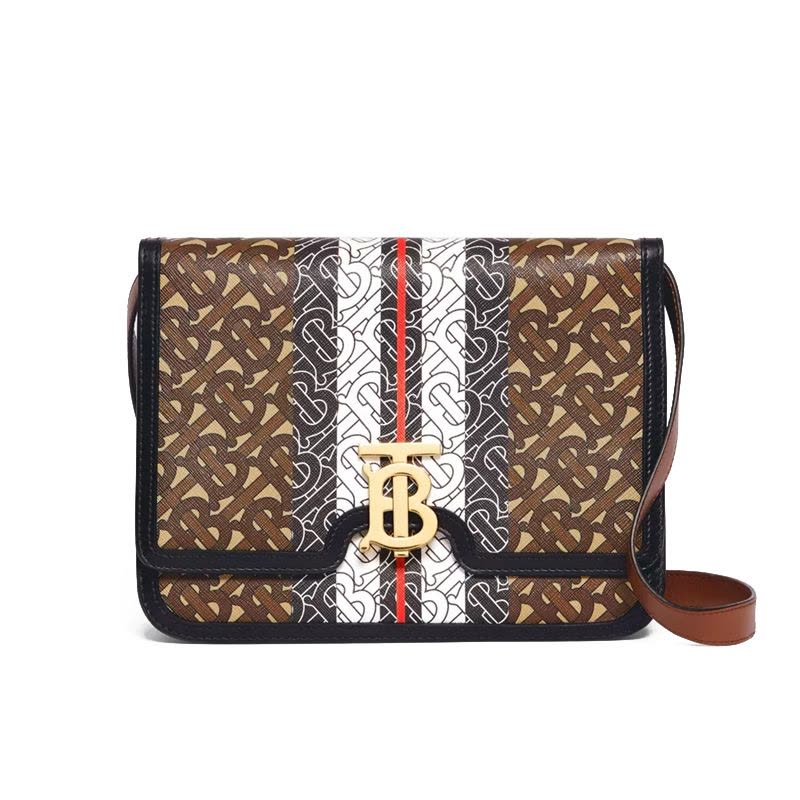 预售 博柏利 BURBERRY TB 口盖包中号 TB标识TB LOGO织物 女士手提包8019337金扣图片
