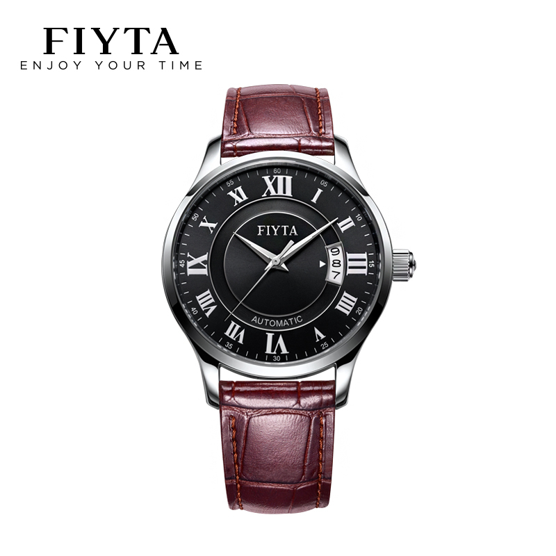 飞亚达(FIYTA)官方正品卓雅系列手表自动机械表精钢带防水日历男士商务经典复古腕表