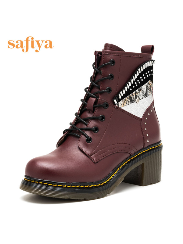 Safiya/索菲娅牛皮圆头铆钉粗跟英伦马丁靴短靴女靴子SF64116119