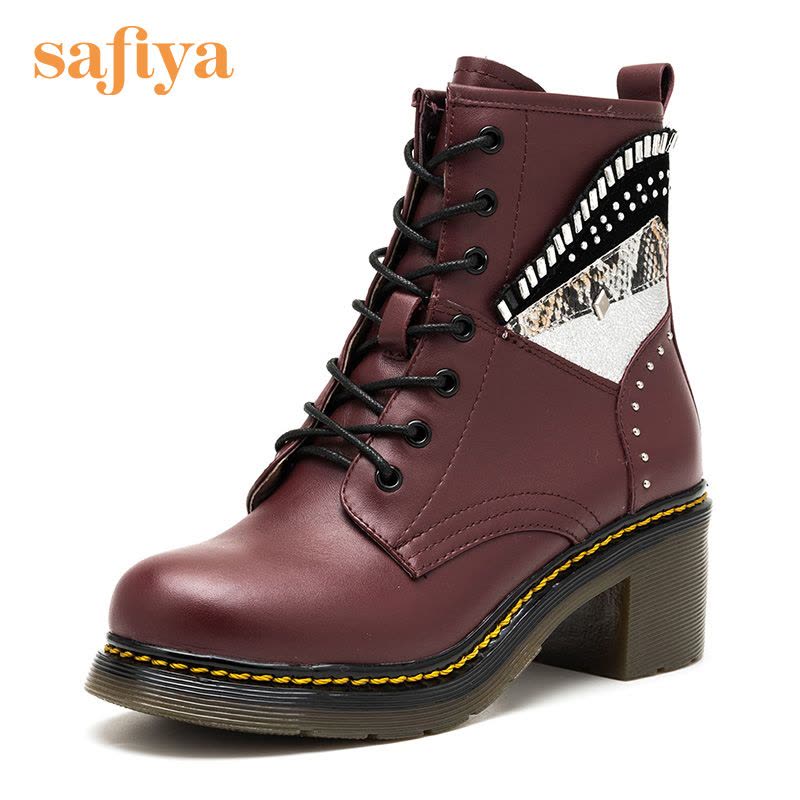 Safiya/索菲娅牛皮圆头铆钉粗跟英伦马丁靴短靴女靴子SF64116119图片
