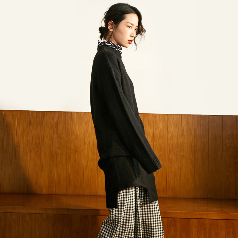 森宿Y拼接针织连衣裙女秋冬装2018新款ins宽松休闲长袖气质假两件