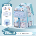 新款儿童小学生书包女生3-6年级护脊减负格纹双肩包牛津布轻 蓝色小号+补习袋