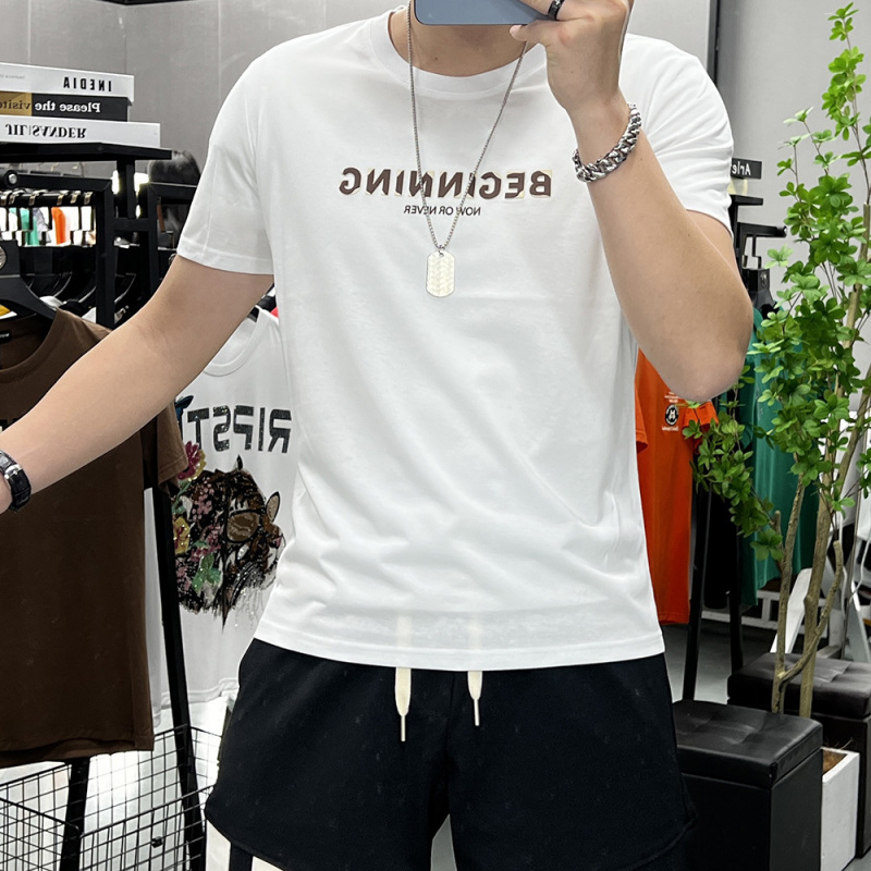 夏季新款短袖T恤男时尚潮ins圆领半袖体恤字母修身丝光棉上衣潮牌