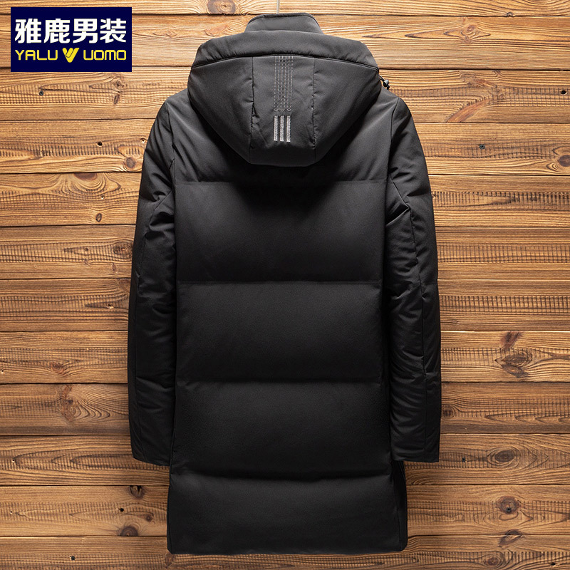 新品时尚简约连帽中长款纯色白鸭绒男士保暖羽绒服1013YA19906