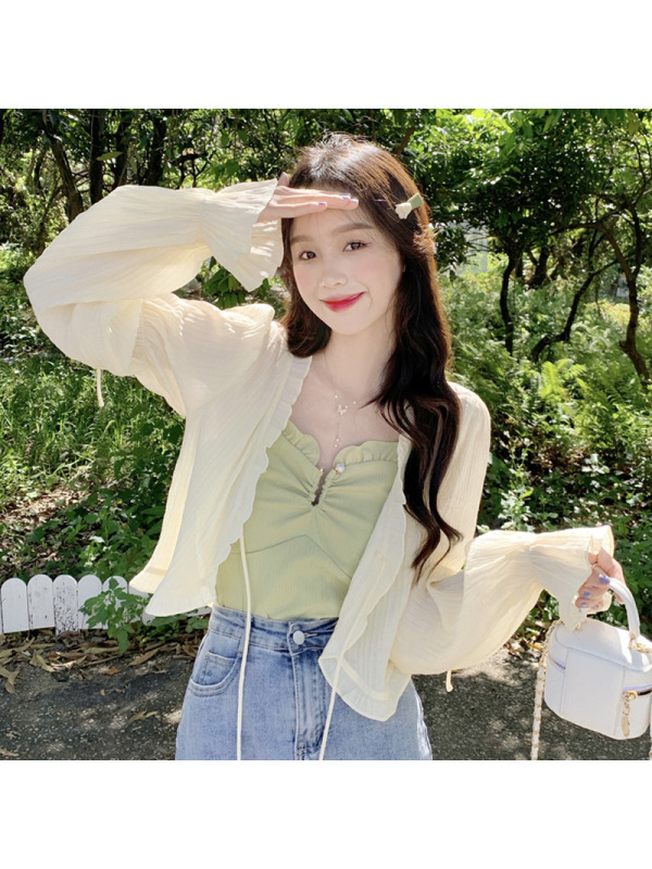 防晒衫外套女设计感小众开衫夏季薄款清新甜美韩系别致短款上衣女