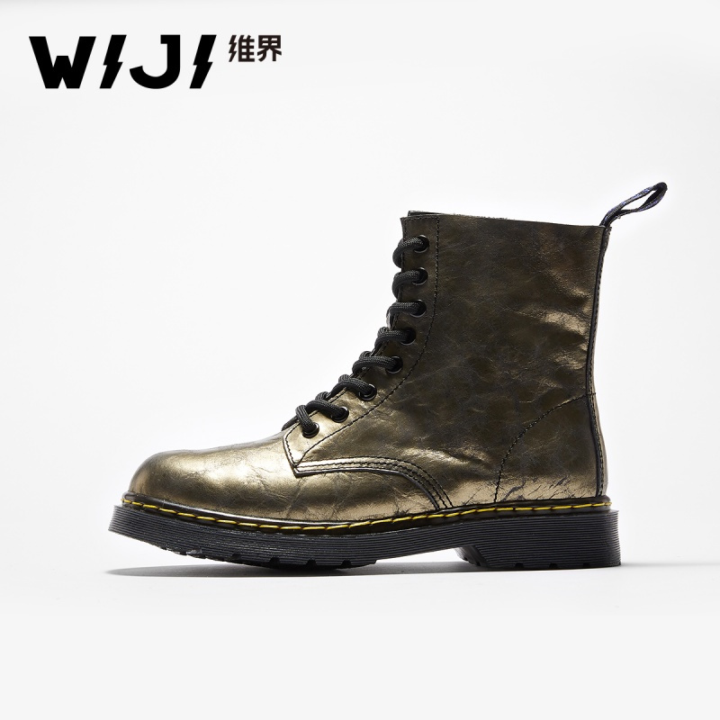 WIJI维界2018马丁靴秋冬季短靴子高帮女鞋时尚英伦风机车瘦瘦靴潮