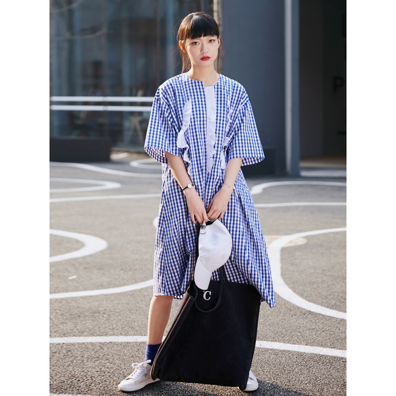 森宿Y夏装2018文艺木耳边装饰短袖连衣裙女J