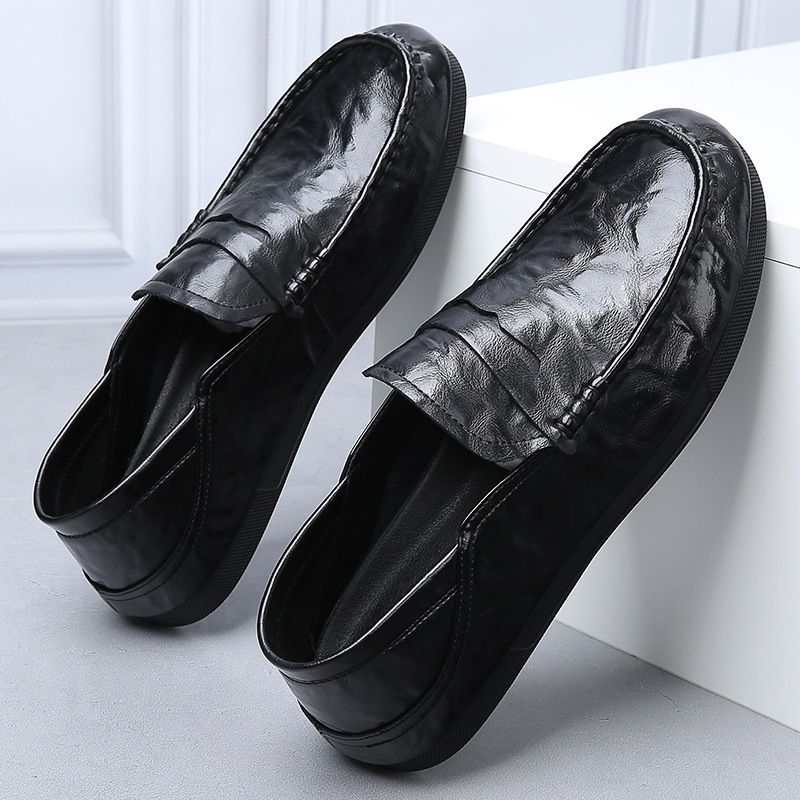 2023秋季男士一脚蹬真皮透气休闲豆豆鞋韩版百搭低帮日常男鞋皮鞋