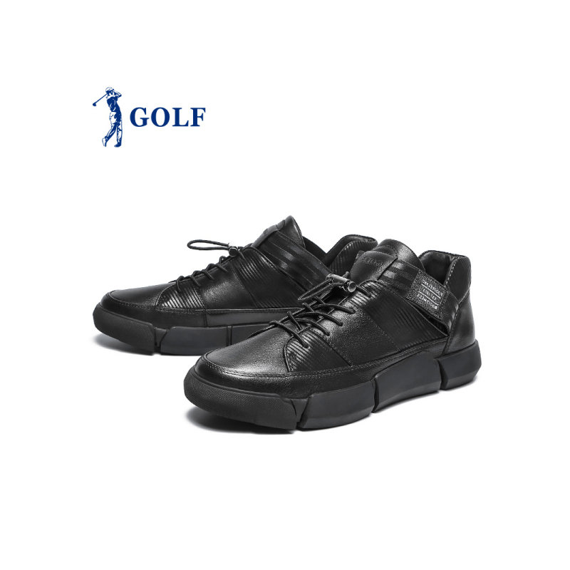 GOLF/高尔夫2018秋季新款高帮板鞋男六瓣耐磨厚底增高男鞋子潮韩版暗黑光泽运动休闲鞋男