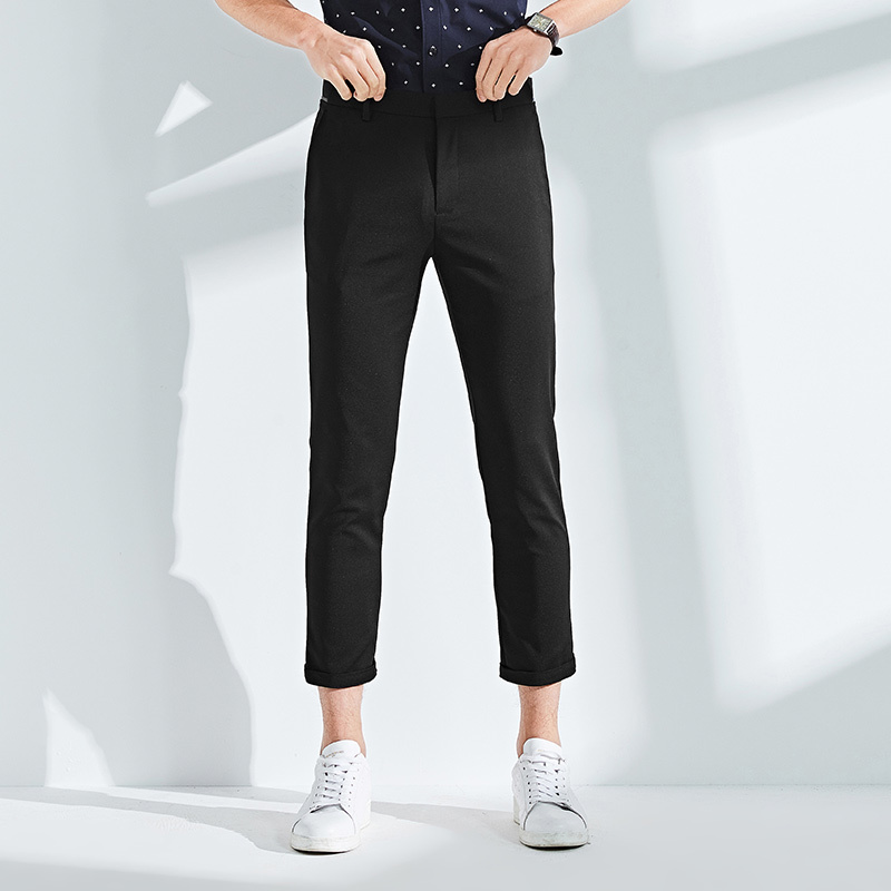 太平鸟男装薄款男士黑色商务时尚直筒休闲裤