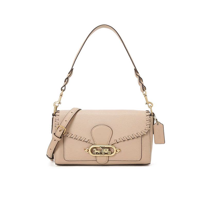 COACH 蔻驰 JADE 女士单肩包 通勤肩背包小号 马车标粒面皮拼织物F91025金扣图片