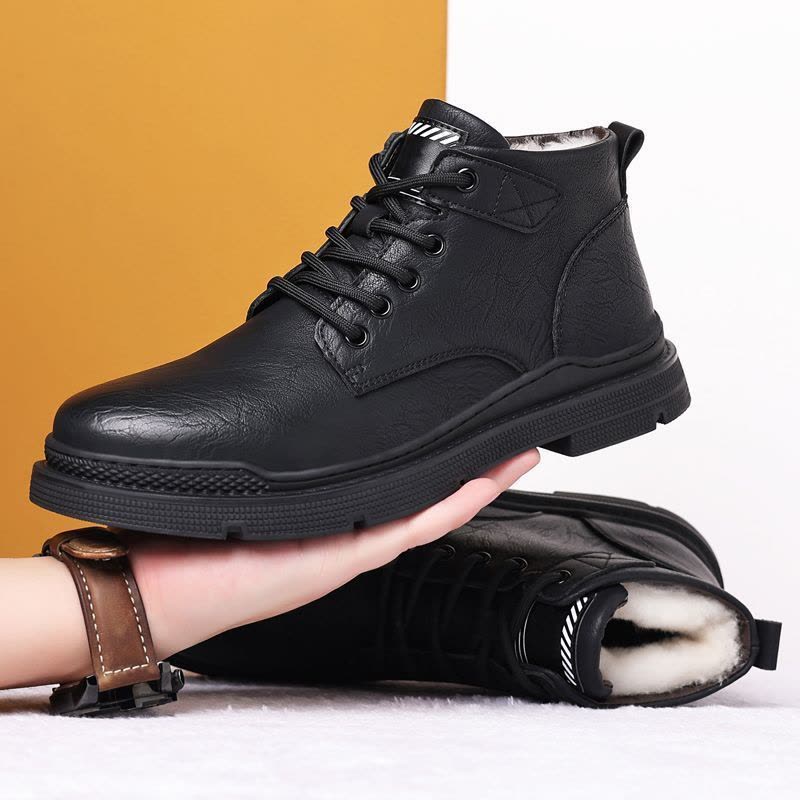 新款马丁靴男士工装中筒短靴英伦加绒潮流四季款高帮棉靴男鞋图片