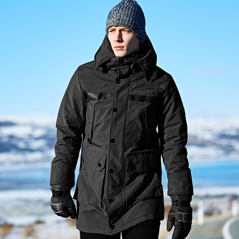 七匹狼户外棉服运动连帽多袋加厚款中长款棉服男品牌棉衣男1视频