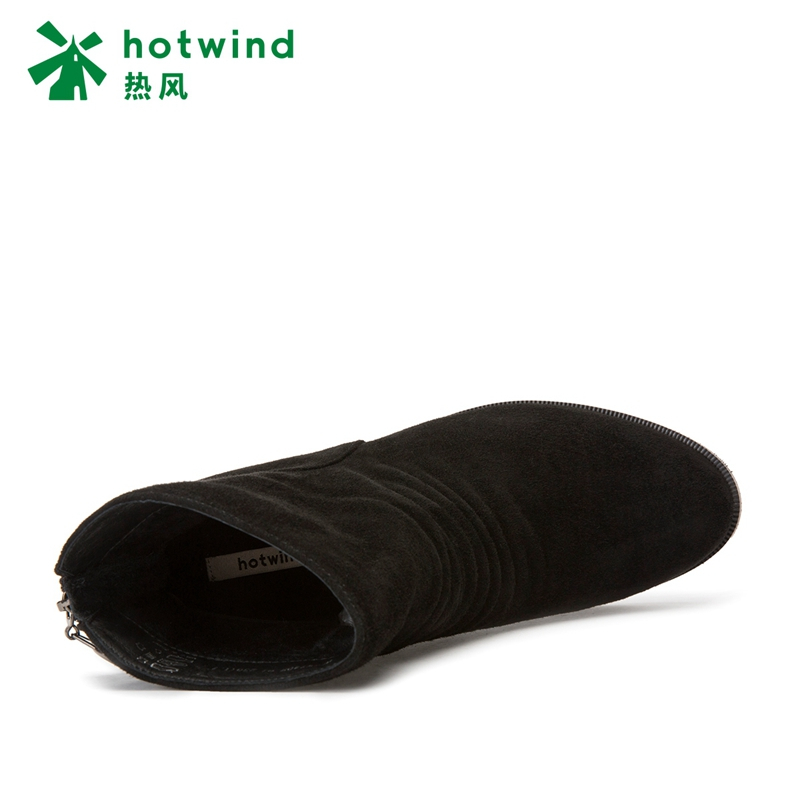 热风hotwind冬小清新女士褶皱休闲靴拉链短靴青年圆头时装靴H82W7408