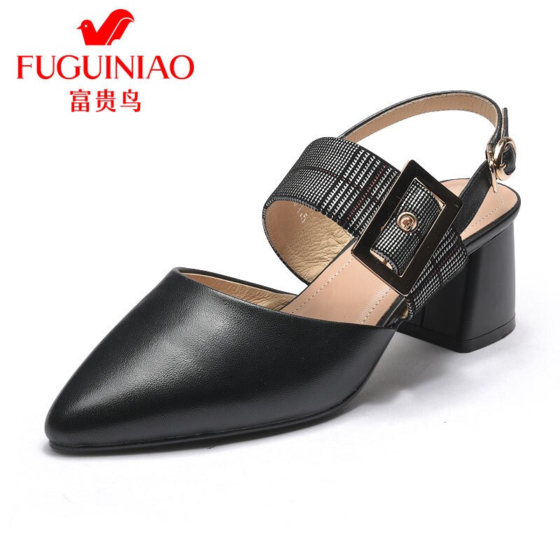 富贵鸟（FUGUINIAO）超火的单鞋女高跟鞋女2018夏季新款凉鞋女方跟女鞋子